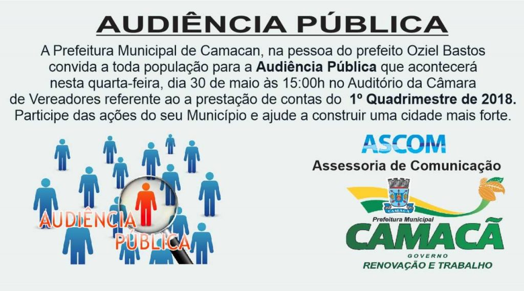 Prefeito convoca população para audiência pública dia 30 de maio